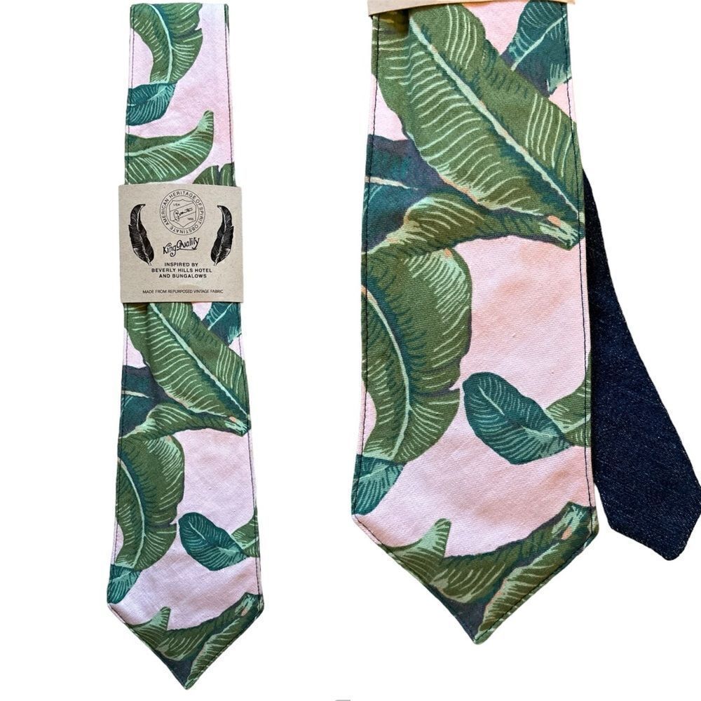 NWOT King Nalily 100% Сotton Pink Tropical Print Slim Tie